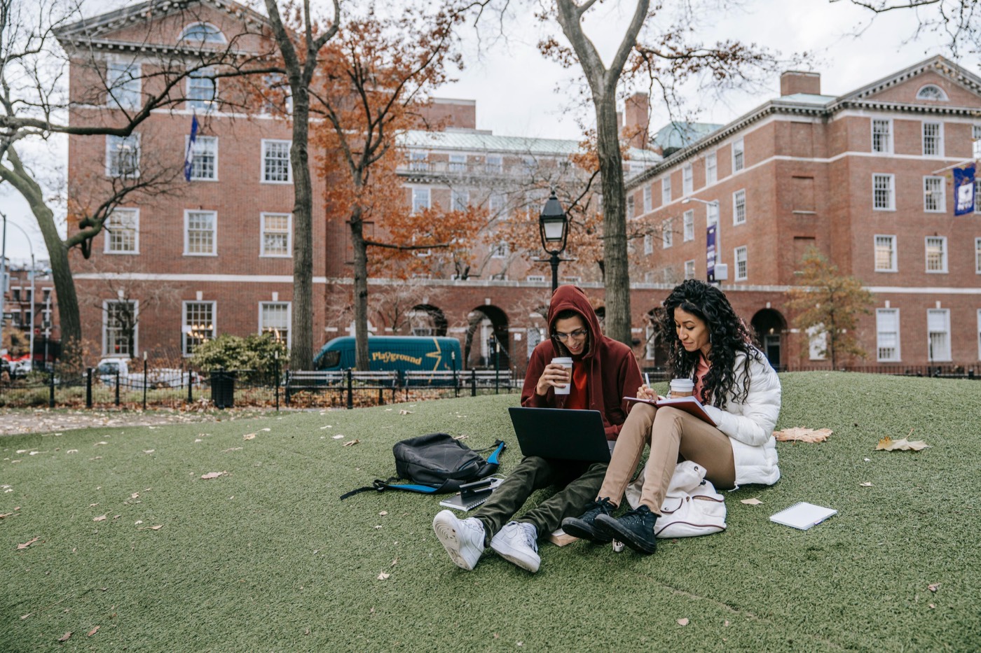 Students studying on campus